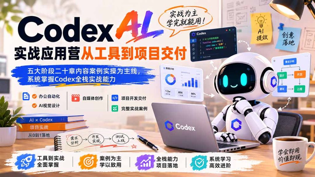 Codex AI实战应用营从工具到项目交付;五大阶段二十章内容案例实操为主线,系统掌握Codex全栈实战能力-优创圈