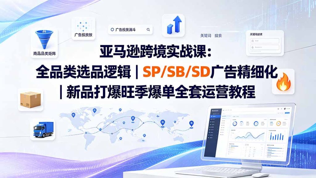 亚马逊跨境实战课-更新:全品类选品逻辑|SP/SB/SD广告精细化|新品打爆旺季爆单全套运营教程-优创圈