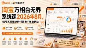 淘宝万相台无界系统课2026年8月,15节系统课吃透付费推广核心玩法-优创圈