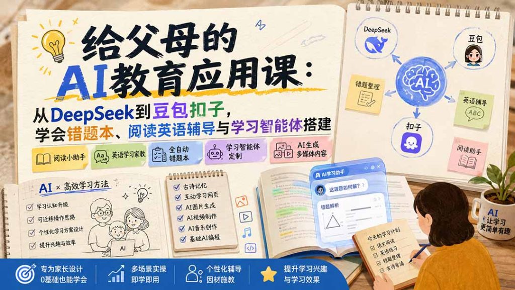 给父母的AI教育应用课:从DeepSeek到豆包扣子,学会错题本、阅读英语辅导与学习智能体搭建-优创圈