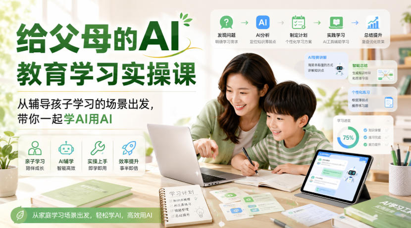 给父母的AI教育学习实操课,从辅导孩子学习的场景出发,带你一起学AI用AI-优创圈