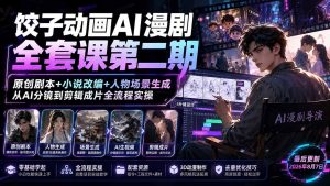 饺子动画AI漫剧全套课第二期:原创剧本+小说改编+人物场景生成,从AI分镜到剪辑成片全流程实操-优创圈