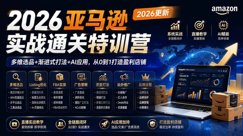 2026亚马逊实战通关特训营-2026更新,多维选品+渐进式打法+AI应用,从0到1打造盈利店铺-优创圈