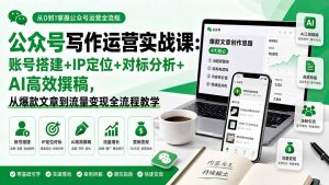 公众号写作运营实战课:账号搭建+IP定位+对标分析+AI高效撰稿,从爆款文章到流量变现全流程教学-优创圈