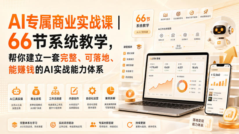 AI专属商业实战课|66节系统教学,帮你建立一套完整、可落地、能賺钱的AI实战能力体系-优创圈