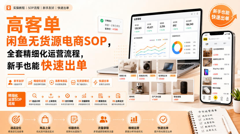 高客单闲鱼无货源电商SOP,全套精细化运营流程,新手也能快速出单-优创圈