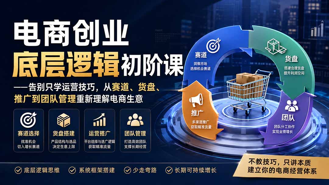 电商创业底层逻辑初阶课——告别只学运营技巧,从赛道、货盘、推广到团队管理重新理解电商生意