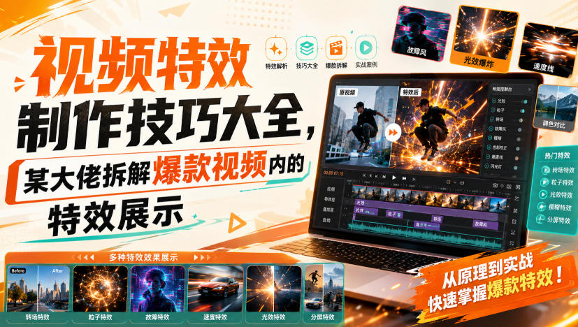 视频特效制作技巧大全,某大佬拆解爆款视频内的特效展示-优创圈