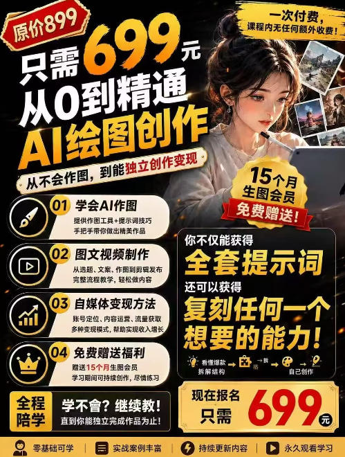抖音10W粉丝博主的AI绘图教学，从0到精通AI绘图创作，从不会作图到能独立创作变现-优创圈