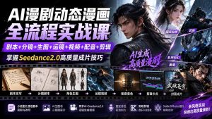 AI漫剧动态漫画全流程实战课:剧本+分镜+生图+运镜+视频+配音+剪辑,掌握Seedance2.0高质量成片技巧-优创圈