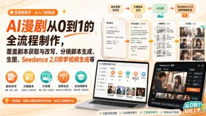 AI漫剧从0到1的全流程制作,覆盖剧本获取与改写、分镜脚本生成、角色场景生图与三视图、Seedance 2.0即梦视频生成(PDF版)-优创圈