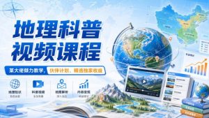 地理科普视频课程,某大佬倾力教学,伙伴计划、精选独家收益-优创圈