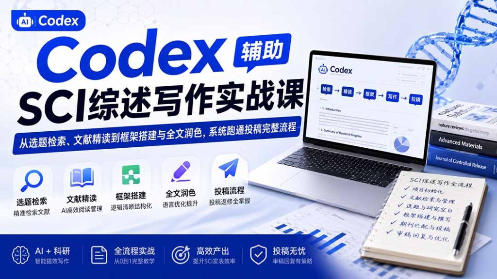 Codex辅助SCI综述写作实战课——从选题检索、文献精读到框架搭建与全文润色,系统跑通投稿完整流程-优创圈