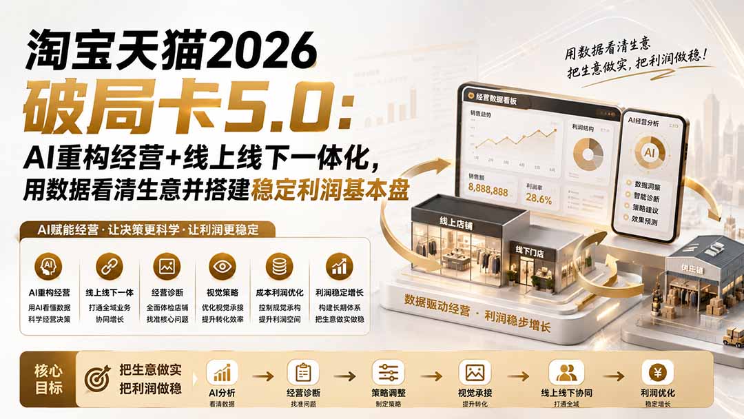 淘宝天猫2026破局卡5.0:AI重构经营+线上线下一体化,用数据看清生意并搭建稳定利润基本盘