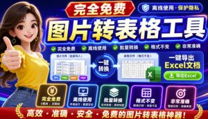 图片表格识别提取工具，支持一键从图片中智能提取表格并导出Excel文件，可离线免网运行，FastTableOCR-优创圈
