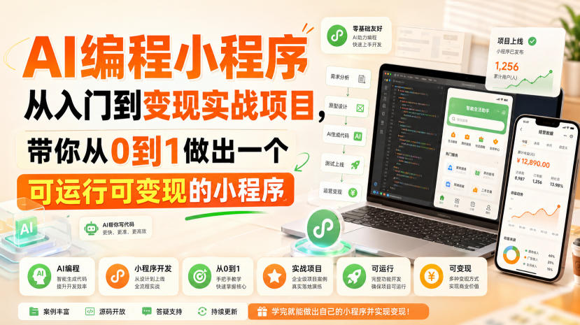 AI编程小程序从入门到变现实战项目,带你从0到1做出一个可运行可变现的小程序-优创圈