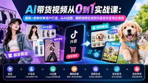 AI带货视频从0到1实战课:服装+宠物双赛道IP打造,从AI出图、爆款视频生成到抖音挂车变现全流程-优创圈