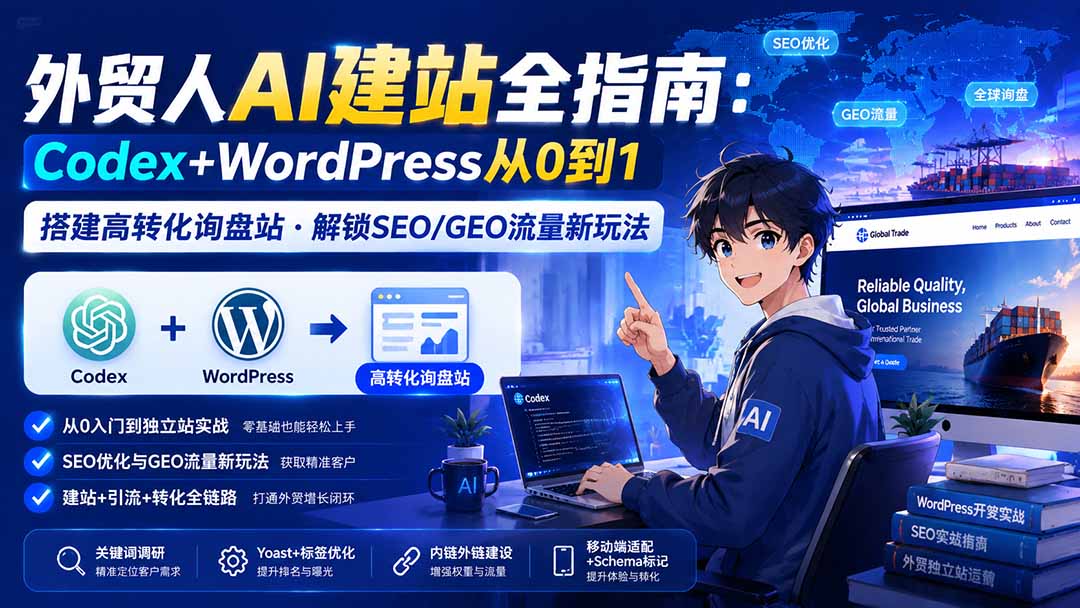 外贸人AI建站全指南:Codex+WordPress从0到1·搭建高转化询盘站·解锁SEO/GEO流量新玩法-更新8月