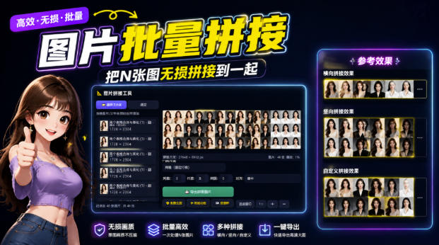 图片批量拼接,把N张图无损拼接到一起,支持横向、竖向、自定义等功能-优创圈